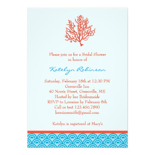 Red Coral Bridal Shower Invitation