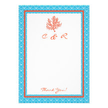 Red Coral Monogram Thank You Card Custom Invite