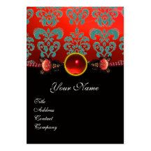 RED CORAL ROSES,AQUA BLUE BLACK DAMASK MONOGRAM BUSINESS CARD TEMPLATES