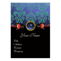 RED CORAL ROSES,AQUA BLUE BLACK DAMASK MONOGRAM BUSINESS CARDS