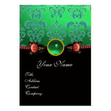 RED CORAL ROSES,BLUE GREEN BLACK DAMASK MONOGRAM BUSINESS CARDS