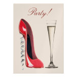 Red Corkscrew Stiletto Shoe and Champagne Flute Pa invitations
