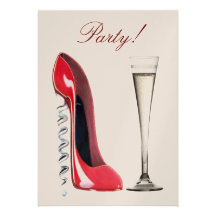 Red Corkscrew Stiletto Shoe and Champagne Flute Pa Personalised Announcement