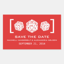 Red D20 Dice Gamer Save the Date Stickers