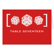 Red D20 Dice Gamer Table Number Card