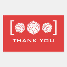 Red D20 Dice Gamer Thank You Stickers