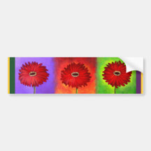 Red Daisy Flower Painting - Multi Bumper Stickers