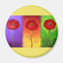 Red Daisy Flower Painting - Multi Refrigerator Magnets