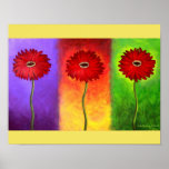 Red Daisy Flower Painting - Multi posters