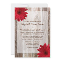 Red Daisy Rustic Barn Wood Wedding Custom Announcement