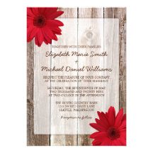 Red Daisy Rustic Barn Wood Wedding Custom Announcement