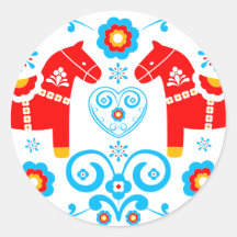 Red Dala Horses Round Stickers