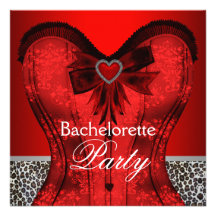 Red Damask Corset Leopard Bachelorette Party Announcements