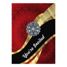 Red damask & gold personalized announcement