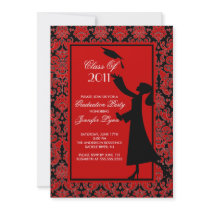 Red Damask Graduation Invitation Silhouette Grad