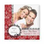 Red Damask Love Birds Photo Save The Date Magnet
