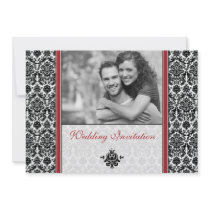 Red Damask Photo Wedding Invitation