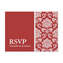 Red Damask RSVP Postcard