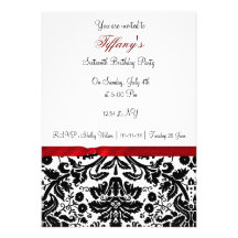 red damask Sweet Sixteen party Invitation