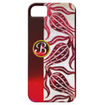 RED DAMASK VELVET TULIPS MONOGRAM Burgundy White
