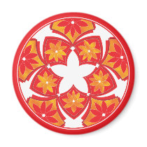 Red Decorative Floral Tiles Magnet