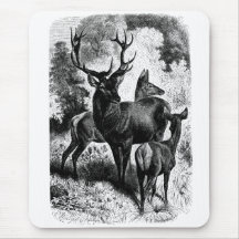 Red Deer Vintage Wood Engraving Mouse Pads