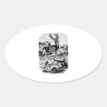 Red Deer Vintage Wood Engraving Oval Stickers