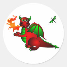Red Dragon and Dragonfly Sticker