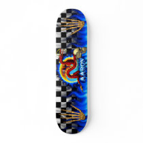 Red Dragon and Skull with name blue flame Custom Skateboard