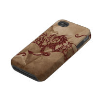 Red Dragon on a Crushed Brown Paper Iphone 4 Tough Covers