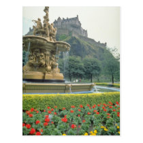 Red Edinburgh Castle, Scotland flowers postcards