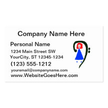 Red female blue dress blue bass clef business card