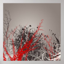 Red Fern Modern Art Flowers Print