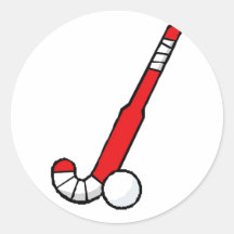 Red Field Hockey Stick Round Stickers