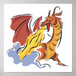 red fire-breathing dragon print