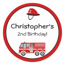Red Fire Engine and Hat Birthday Stickers
