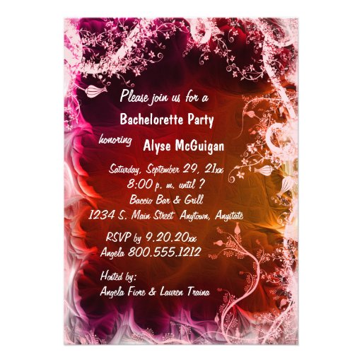 Red Fire Floral Bachelorette Party Invitation