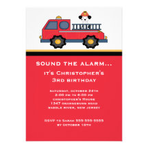 Red Fire Truck Birthday Party Custom Invitation