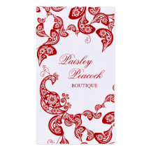Red Floral Paisley Peacock Stylish Chic Elegant Business Card Template