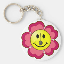 Red Flower Badminton Smiley Key Chain