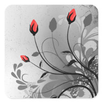 Red Flower Buds Square Stickers