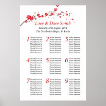 Red Flower Wedding Table Seating Plan Posters