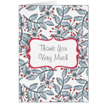 red flowers and blue leaves with label cards