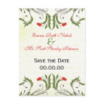 Red Flowers Vintage  Save The Date Postcard