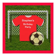 Red Football Theme Boys Birthday Party Invitations