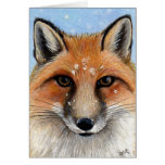 Red Fox in Snow Portrait Painting Note Card cards