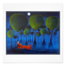 Red fox with trees in the Night Time. Personalised Announcement