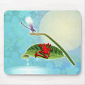 red frog dragonfly blue flowers mousepads