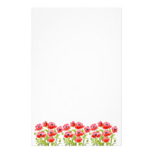 Red Garden Poppy Flowers Stationery