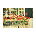 "Red geraniums in window box" on canvas wall art Canvas Prints